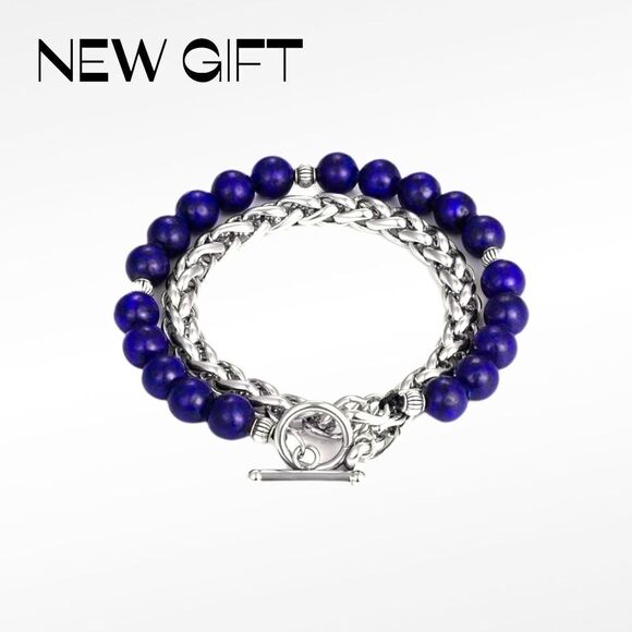 8inch x 8mm Lapis Lazuli Lava Bead Franco Bracelet. - Picture 3 of 3